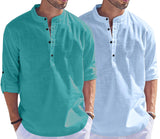 Bellstone Men'S Cotton Blend Solid Regular Dress Shirt (Kurta1500_Combo_Rama & Sky_L