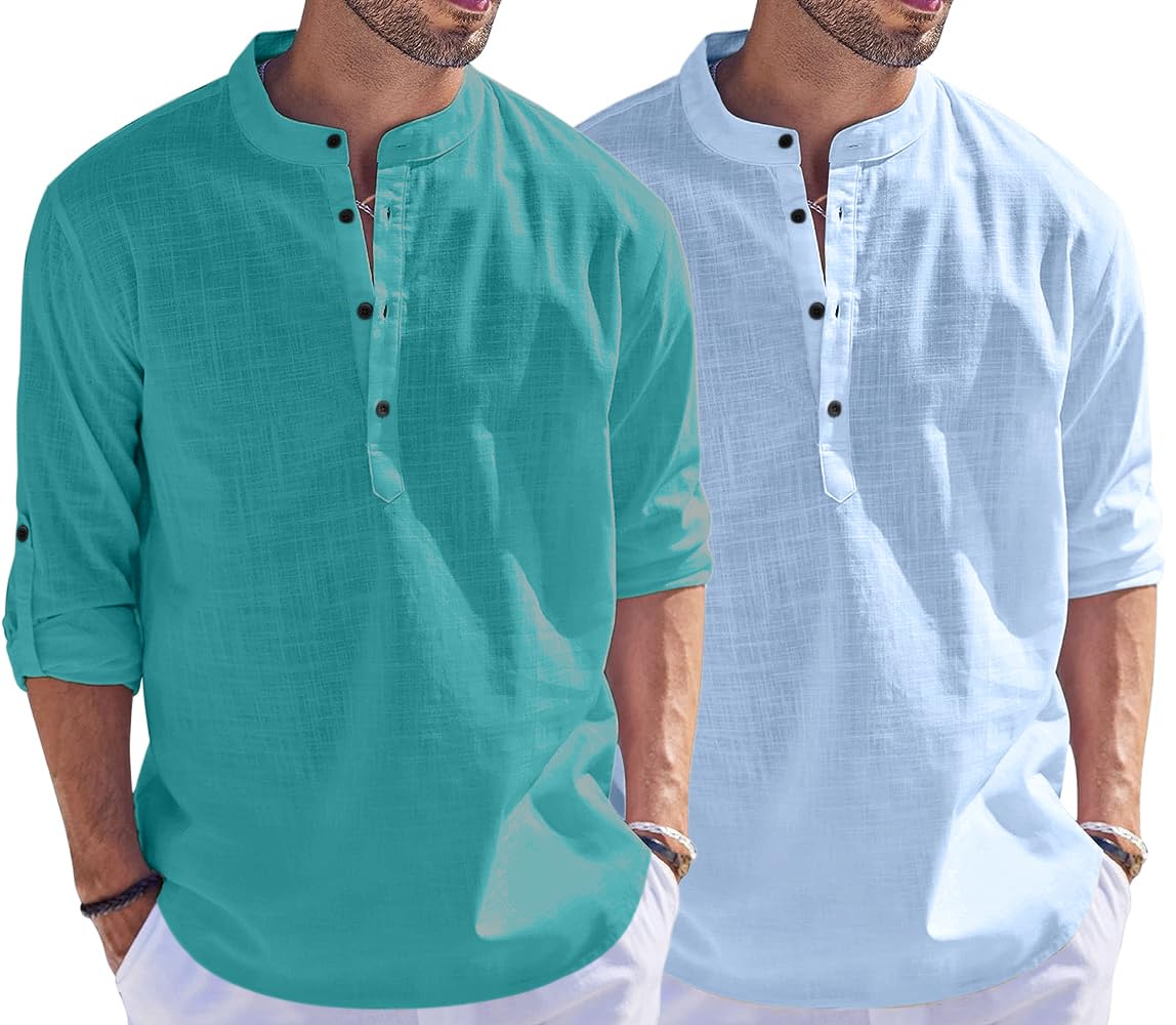 Bellstone Men'S Cotton Blend Solid Regular Fit Dress Shirt (Kurta1500_Combo_Rama & Sky_Xl