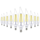 Sunco 10 Pack Dusk to Dawn Candelabra CA11 LED Light Bulb Outdoor, 5W Equivalent 40W, CRI90 3000K Warm White, Candle Flame Tip, 