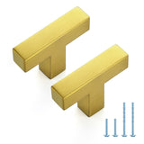 JOY DECOR 2 Pack Gold Cabinet Handles, 2 Inch Single Hole Cabinet Pulls - Square Stainless Steel Kitchen Knobs for Drawers, Dres