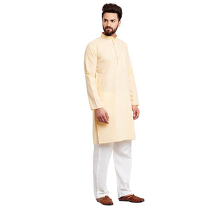 Sojanya (Since 1958 Men'S Yellowcotton Linen Kurta Pyjama