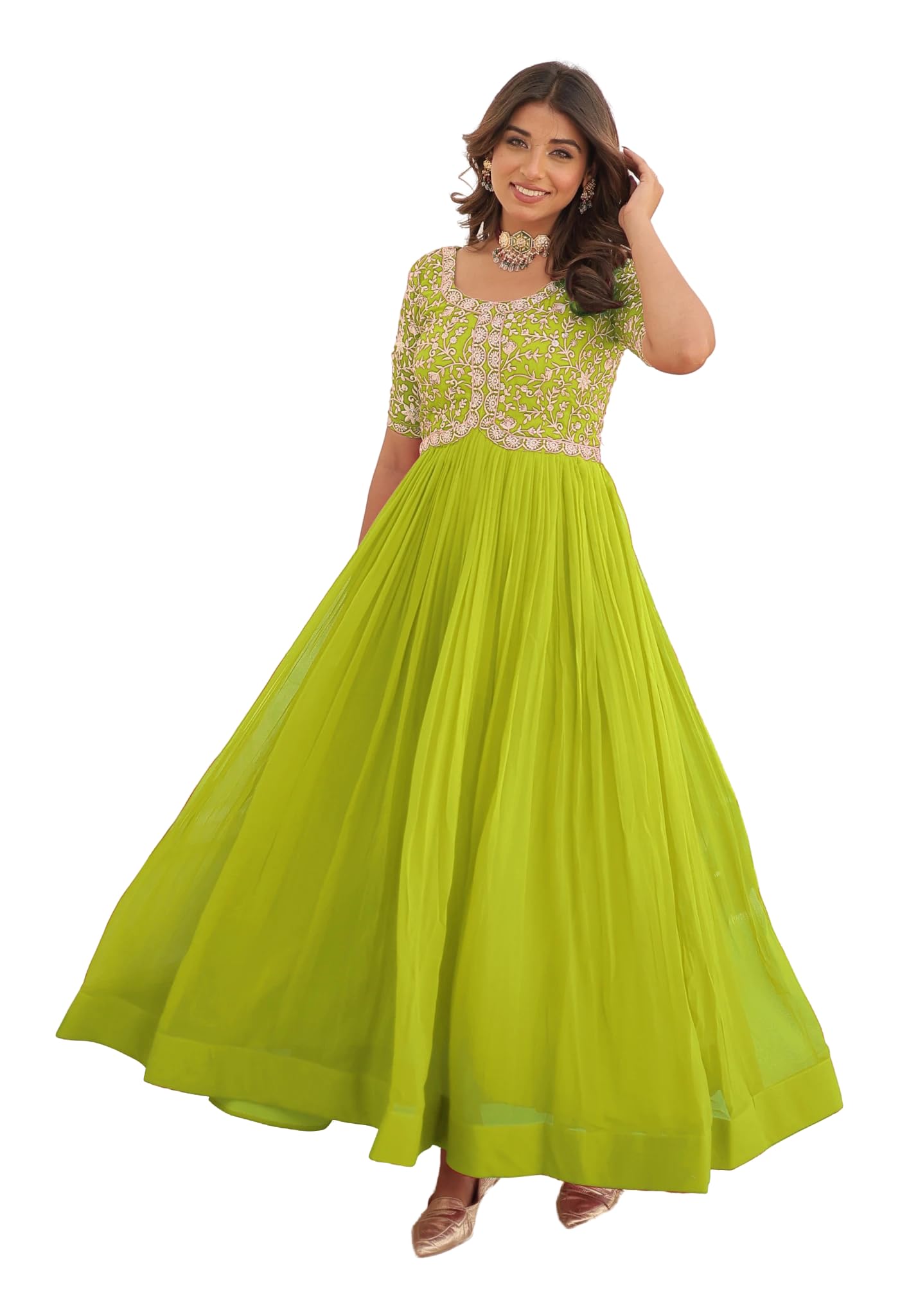 Fashion Basket Georgette Embroidered Anarkali Gown For Women