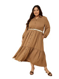 Max Women Textured ALine Tiered Shirt Dress With Belt (Beige_3Xl)
