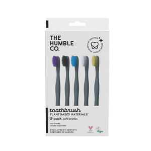 The Humble Co. Plant Based Black Toothbrush (5pk) - Vegan, Soft Toothbrush Set with BPA Free Bristles, Best Toothbrush for Super