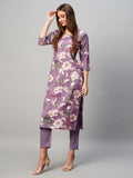 Gosriki Women'S Rayon Straight Printed Kurta With Pant Set (Dhun-Purple-Ksv-Gs_M_Purple_Medium),Purple,,B0CNM19ZWZ
