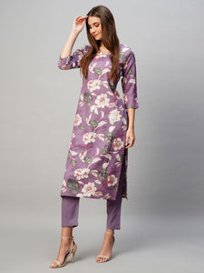 Gosriki Women'S Rayon Straight Printed Kurta With Pant Set (Dhun-Purple-Kbv-Gs_S_Purple_Small),Purple,,B0CNLZ2TGB