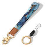 Hsxnam Wrist Lanyard Key Chain, Cute Wristlet Strap Keychain Holder for Women Keys Car ID Badges Phone Airpods, Blue Gold Marble