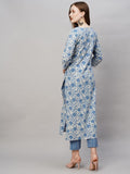 Gosriki Women'S Cotton Blend Printed Straight Kurta With Pant (Mung Blue-Gs_S_Blue_Small),Blue,,B0CC5WZQ34