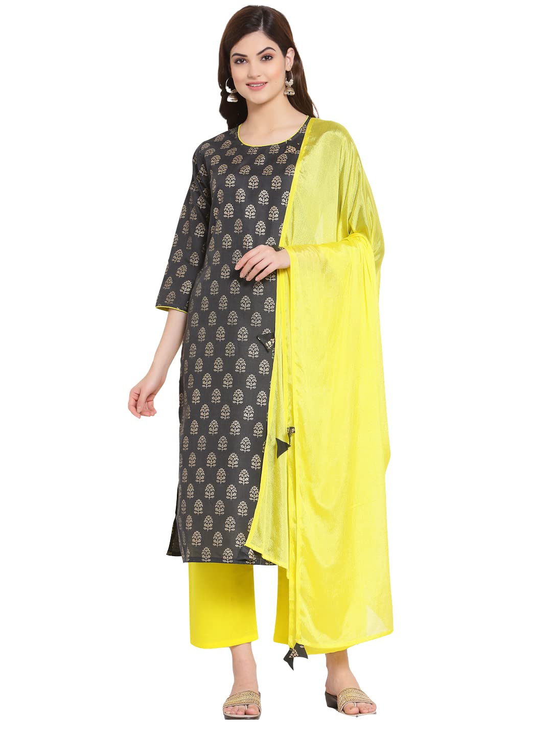 Gosriki Women'S Pure Cotton Straight Kurta With Palazzo & Dupatta (Kripal Grey_S-Go_Grey_Small),Grey,,B09GLW5Y5B