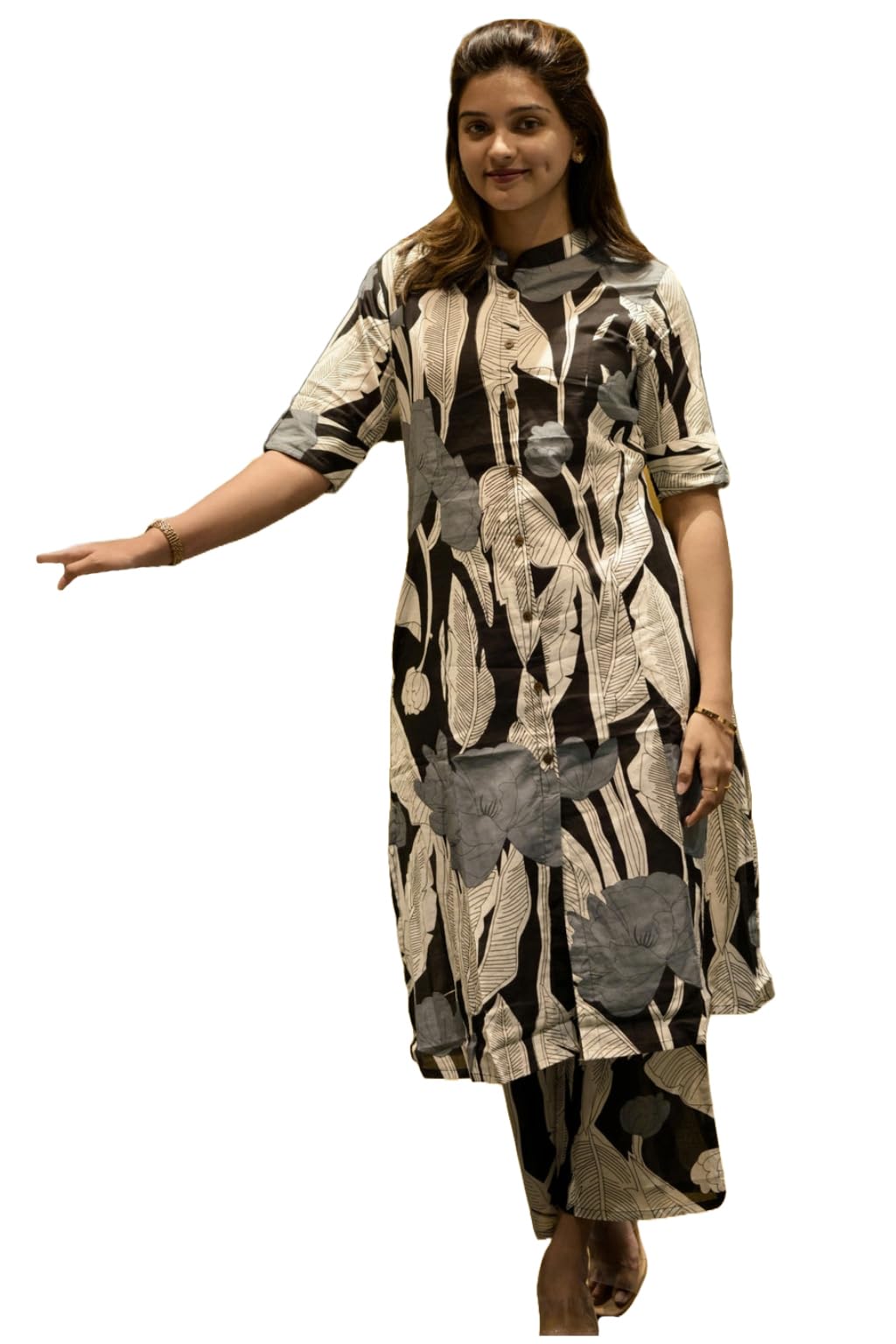 Anni Designer Women'S Rayon Viscose Floral Straight Kurta With Pant (Divalo Black,Black,L