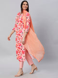 Anni Designer Women'S Cotton Blend Printed Straight Kurta With Pant & Dupatta (Water-Peach_Xxl_Peach_Xx-Large),Peach,2XL,Cotton Blend,Regular,Dupatta