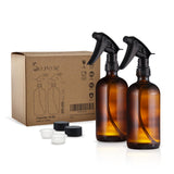SOUL ONE 16 oz Refillable Amber Glass Spray Bottles with Adjustable Nozzles- 2 pack, Squirt Bottles for Cleaning Solutions, Esse