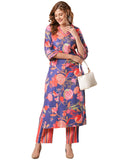 Anni Designer Women'S Rayon Blend Straight Printed Kurta With Pant (Kalol Blue-Vks01_S_Blue_Small),Blue,S,,,