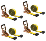 Mytee Products 4 Pack 2 x30' Self-Tensioning Ratchet Tie Down Straps with Flat Hooks - 3,333 Lbs WLL - Heavy Duty Tie Down Ratch