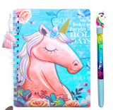 Almosthere B5 Size Unicorn Spiral Notebook For Girls And Unicorn Water Glitter Blue Gel Pen Personal Diary Both Sided Rule Paper