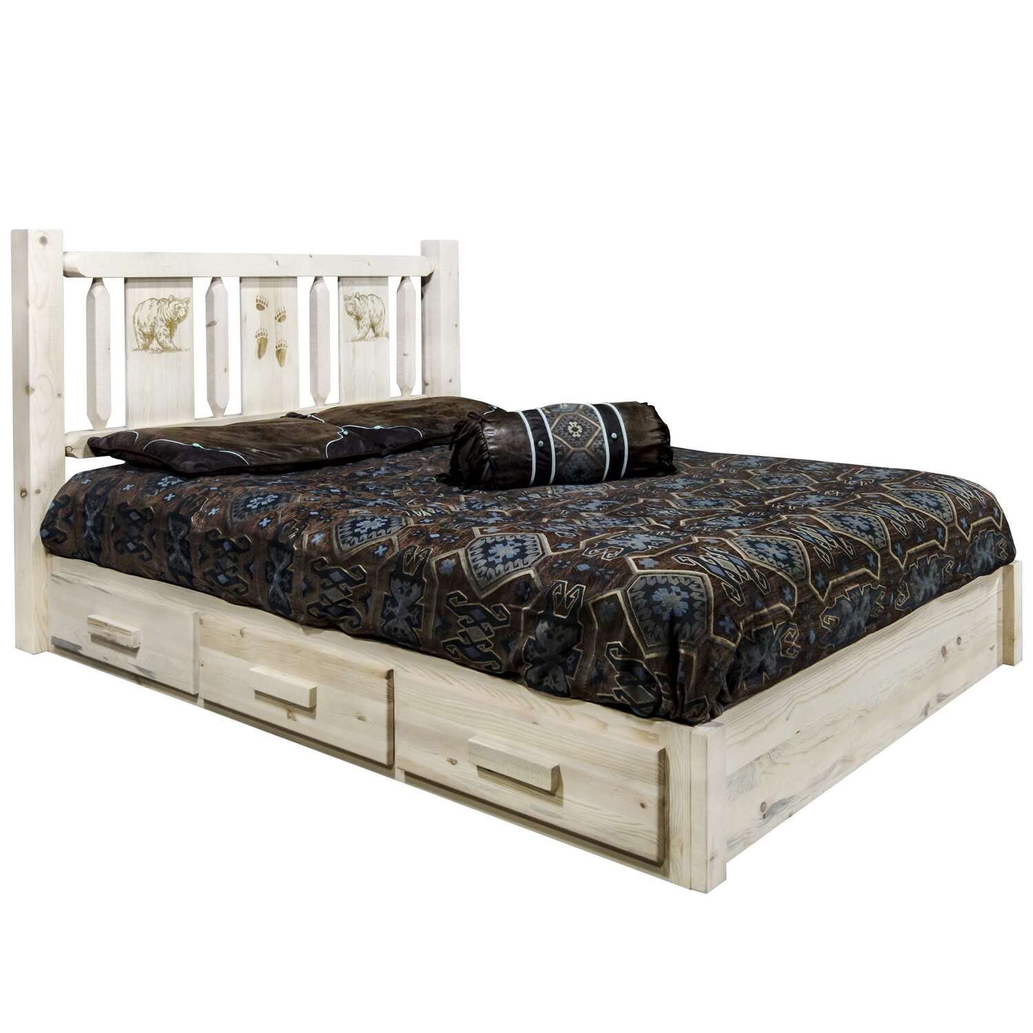 Montana Log Collection Wood Homestead Platform Bed With Storage Mwhcsbpqvlzbear