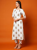 Anni Designer Women'S Cotton Blend Printed Straight Kurta With Pant (Parthi White_S_White_Small),White,S,Cotton Blend,Regular,
