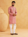 Sojanya (Since 1958 Men'S Jacquard Silk Pink Self Design Only Kurta Size: 42