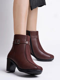 Women'S Brown Faux Leather Ankle Boots With Mid Heel And Buckle Strap Side Zipper Comfort Booties For Fall & Winter Eu39,Brown,6,B0D5R7WN4V