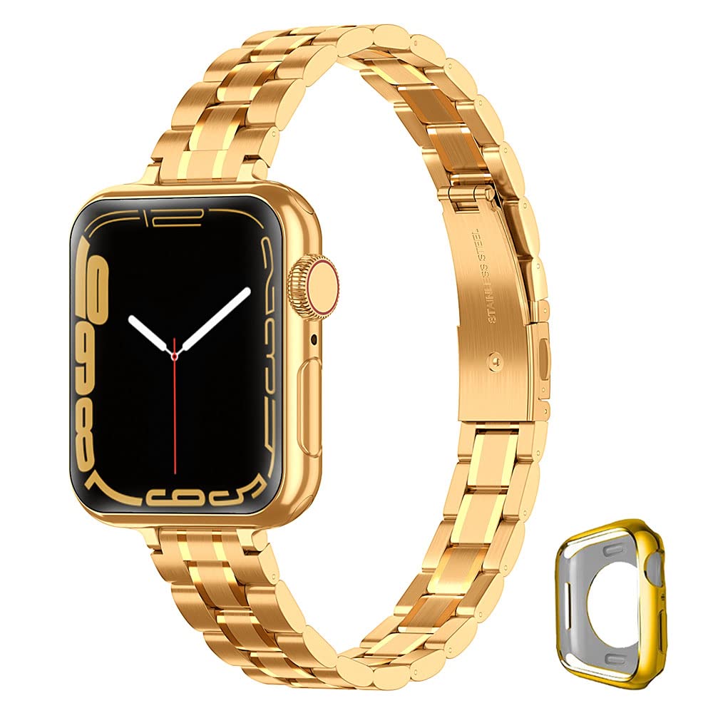 CSJCUBIC Metal band Compatible with Apple Watch Band 38mm 40mm 41mm 42mm 44mm 45mm for women, Slim and Thin Stainless Steel Repl