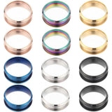 SUNNYCLUE 1 Box 12Pcs Stainless Steel Ring Blanks US Size 7 Grooved Finger Rings Blue Black Golden Ring Core Blank Ring Cores Ro