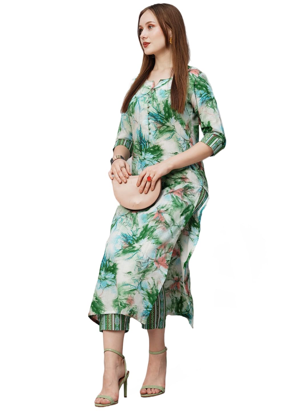 Gosriki Women'S Cotton Blend Printed Straight Kurta With Pant (Ps-Green-Nw-Gs_5Xl_Green_Xxxxx-Large),Green,5,B0C9QQR586