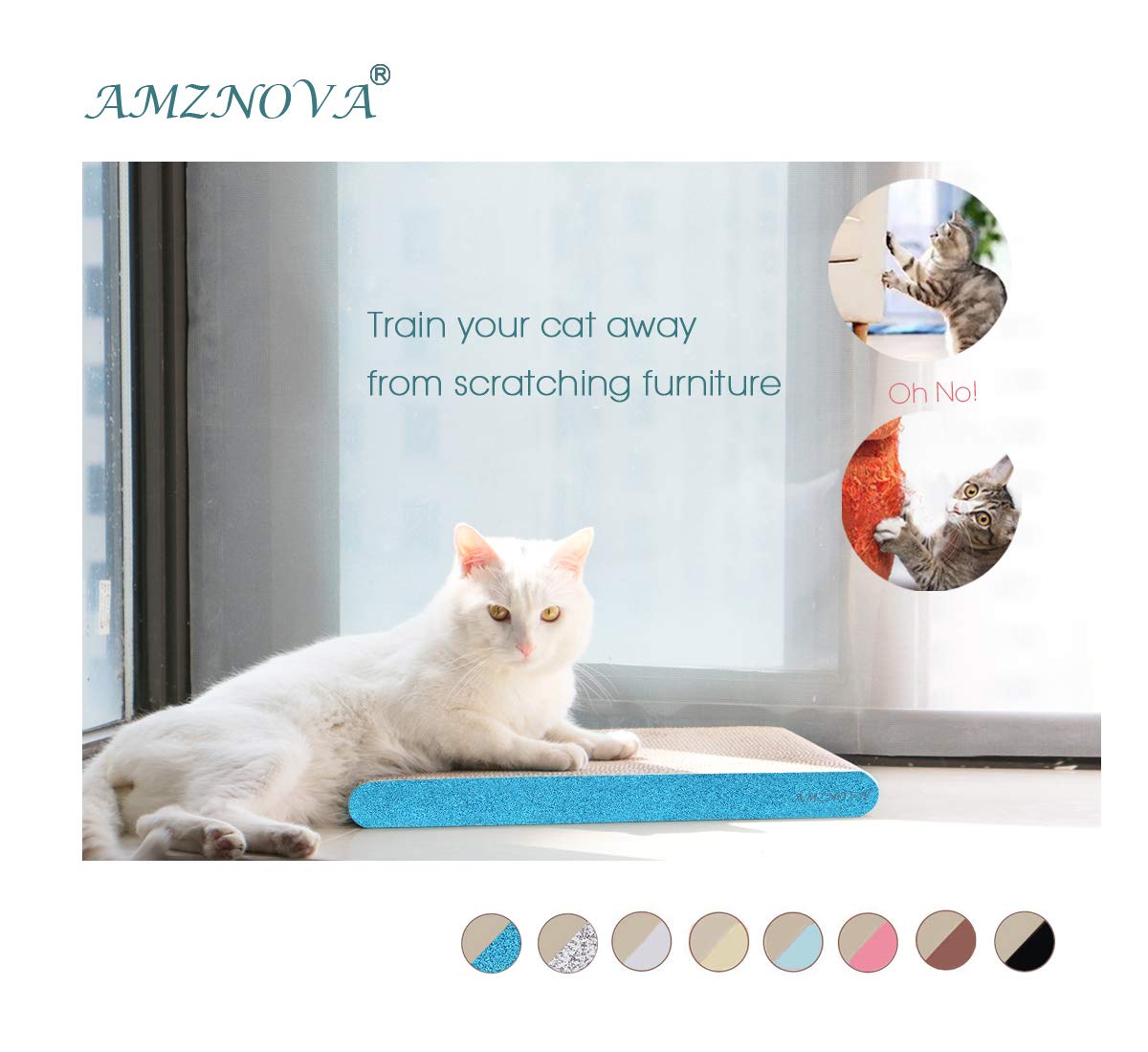 AMZNOVA Durable Flat Cardboard Cat Scratcher, Colors Series, Wide, Glitter Blue