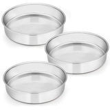 E-far 9 Inch Cake Pan Set of 3, Stainless Steel Round Cake Baking Pans, Non-Toxic & Healthy, Mirror Finish & Dishwasher Safe