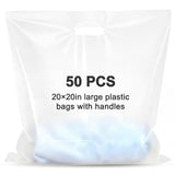 Maitys 50 Pcs 20x20 Large Clear Plastic Bags with Handles Merchandise Shopping Bags for Small Business, Retail, Boutique Stores,