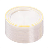 BESTVIP 50PCS Clear Gold Plastic Plate, 10.25 Inch Disposable Dinner Plate Party with Gold Rim, Heavy Duty Disposable Plastic Pl