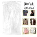 100 Pack Garment Bag Transparent Clothing Dust Cover Dustproof Hanging Clothes Suit Dress Jacket Cover for Dry Cleaner, Home Sto