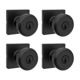 Kwikset Maven Entry Door Knob with Lock and Key, Secure Keyed Handle Exterior, Front Entrance and Bedroom, Matte Black, 4 Pack, 