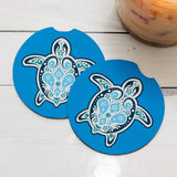Blue Sea Turtle. Car Coasters for drinks Set of 2. Perfect Car Accessories with absorbent coasters. Car Coaster measures 2.56 in