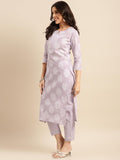 Anni Designer Women'S Cotton Blend Straight Printed Kurta With Pant (Selven Multi-Nwg_S_Purple_Small),Purple,S,Cotton Blend,Regular,