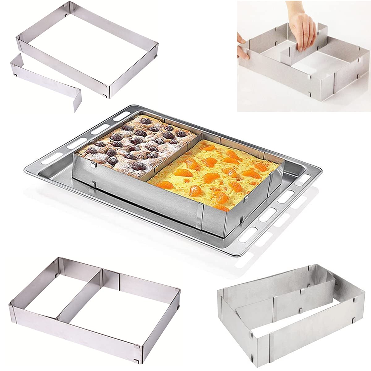 10 Reach 20 Inch Rectangular Stainless Steel Adjustable Flexible Scalable Mousse Cake Mould Cake Tiramisu Bread Pastry Baking Mo