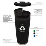 Witt Industries 18Rtbk Steel 33-Gallon 3 Opening Recycling Container With 3 Plastic Liners, Legend Recycle, Round, Black (Pa