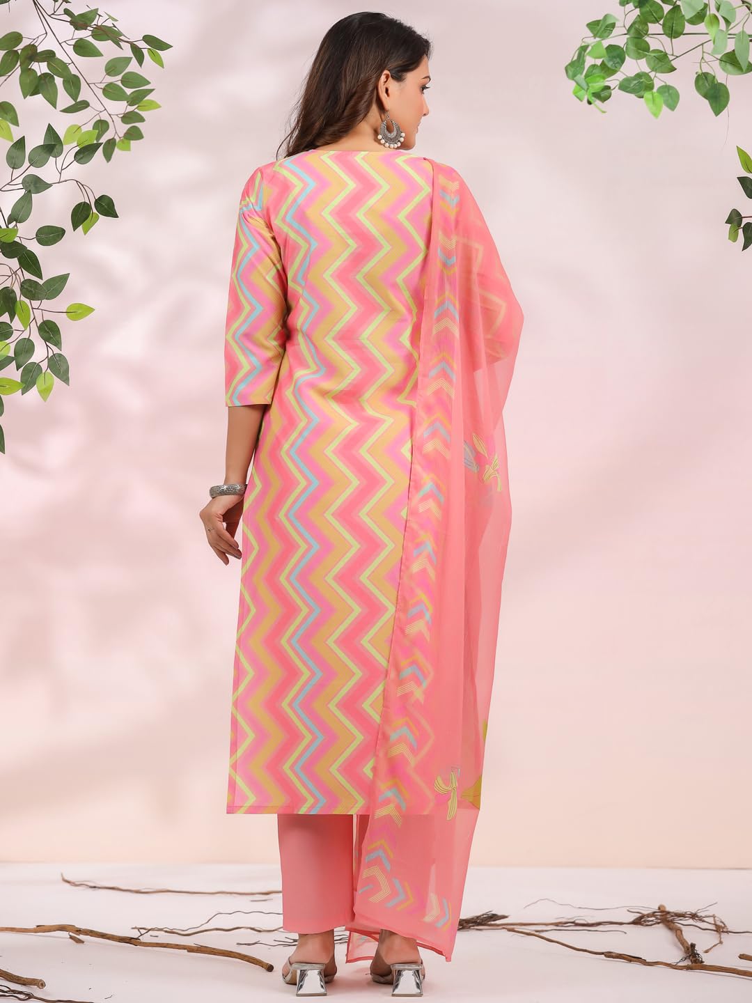 Gosriki Women'S Rayon Blend Printed Straight Kurta With Pant & Dupatta (Zaggu Pink-Nb-Gs_M_Pink_Medium),Pink,,B0CYGTKX6F