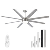 YUHAO 72 Inch Brushed Nickel Ceiling Fan with Light and Remote Control.Noiseless,Dimmable,3CCT,6 Speeds Reversible, DC Ceiling F