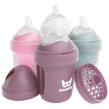 Herobility Double Anti-Colic Baby Bottles - 5 fl oz/140ml - 4-Pack - Multicolor - White, Gray, Pink, Hawthorn Rose