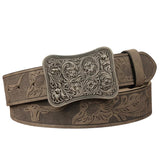 Elaccent MenS Western Cowboy Belt With Grass Pattern And Large Buckle Ethnic Retro Belt For Youth