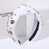 Football Headband Pearl Rhinestone Jeweled Knotted Headbandn Wide Game Day Sports Hair Accessories Gift for Football Mom Fans