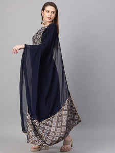 Anni Designer Women'S Ruby Cotton Straight Kurta With Pant & Dupatta (Kalakari-Blue_M Kalakari-Blue_Medium),Blue,M,Cotton Blend,Straight,