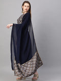 Anni Designer Women'S Ruby Cotton Straight Kurta With Pant & Dupatta (Kalakari-Blue_M Kalakari-Blue_Medium),Blue,M,Cotton Blend,Straight,
