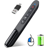 DINOSTRIKE Wireless Presenter Remote with Air Mouse Control, Rechargeable USB A&C Presentation Clicker PPT Pointer RF 2.4GhZ Pow