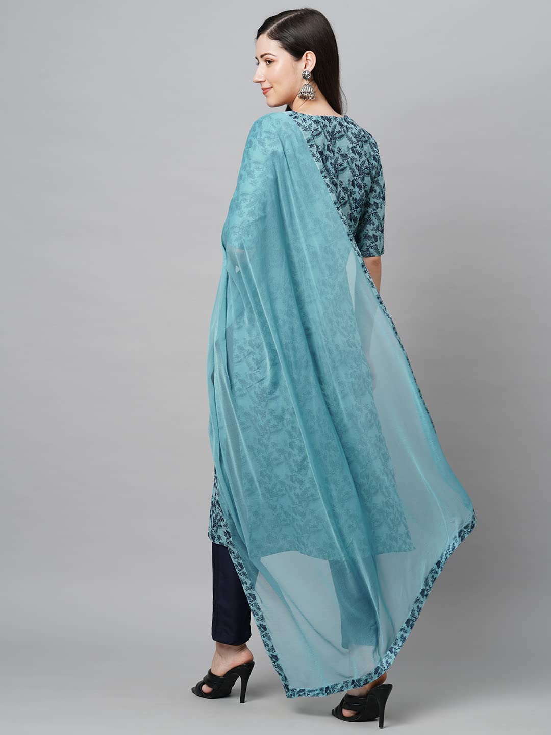 Anni Designer Women'S Banarasi Silk Straight Printed Kurta With Pant & Dupatta (Banarsi-Blue_Xxl-An_Blue_Xx-Large),Blue,2XL,Silk Blend,Regular,Kurta with Pant & Dupatta