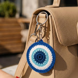 EarthBliss Handmade Crochet Evil Eye Keychain Nazar Protection Charm for Bags, Purses & Car Accessories | Aesthetic Boho Bag C