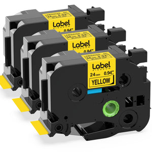 Label KINGDOM TZe-651 24mm Yellow Label Tape Replacement for Brother P-Touch TZ-651 1 Inch Black on Yellow TZ Tape 24mm 0.94 Lam