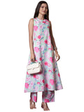 Gosriki Women'S Rayon Viscose Anarkali Printed Kurta With Pant (Thomas Pista-Vks01-Gs_L_Pista_Large),Pista,,B0DV4FG28H