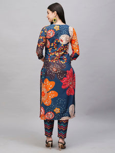 Gosriki Women'S Cotton Blend Straight Printed Kurta With Pant (Wahida Blue-Gs_L_Blue_Large),Blue,,B0CSG25HQQ