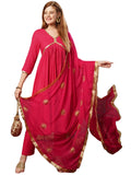 Gosriki Women'S Cotton Blend Anarkali Printed Kurta With Pant & Dupatta (Shrinika Pink-Jl-Gs_L_Pink_Large),Pink,,B0D7M9BYWY